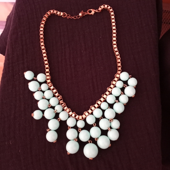 Blue Chunky Beaded Necklace with Gold Box Chain - Picture 8 of 9